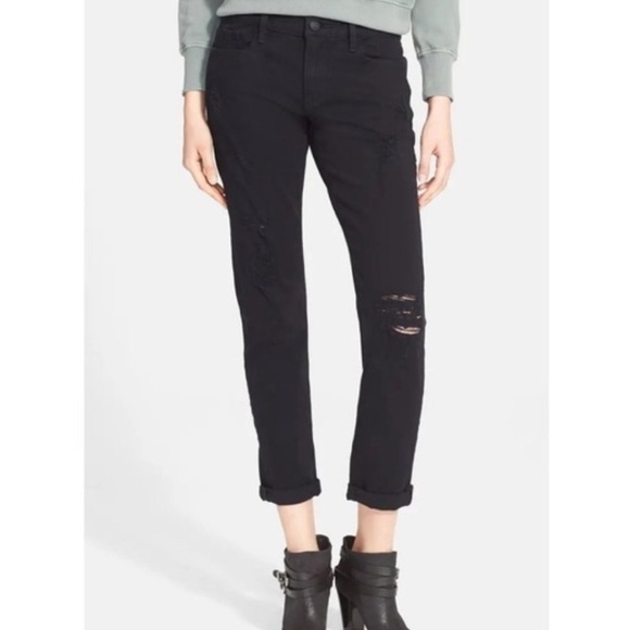 Frame Black La Garçon Distressed Mid Rise Straight Denim Jeans - Picture 1 of 7